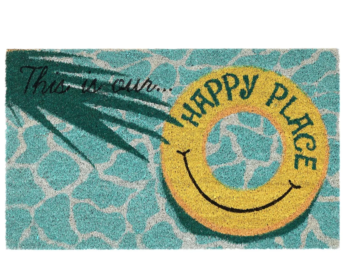 Liora Manne Natura This Is Our Happy Place Outdoor Mat in Aqua by Trans-Ocean Import Co Inc