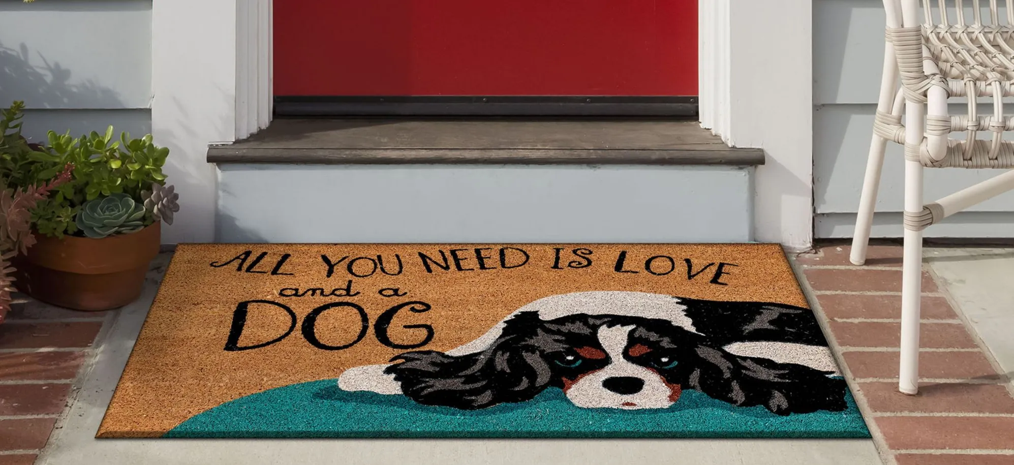 Liora Manne Natura Love And A Dog Outdoor Mat in Natural by Trans-Ocean Import Co Inc