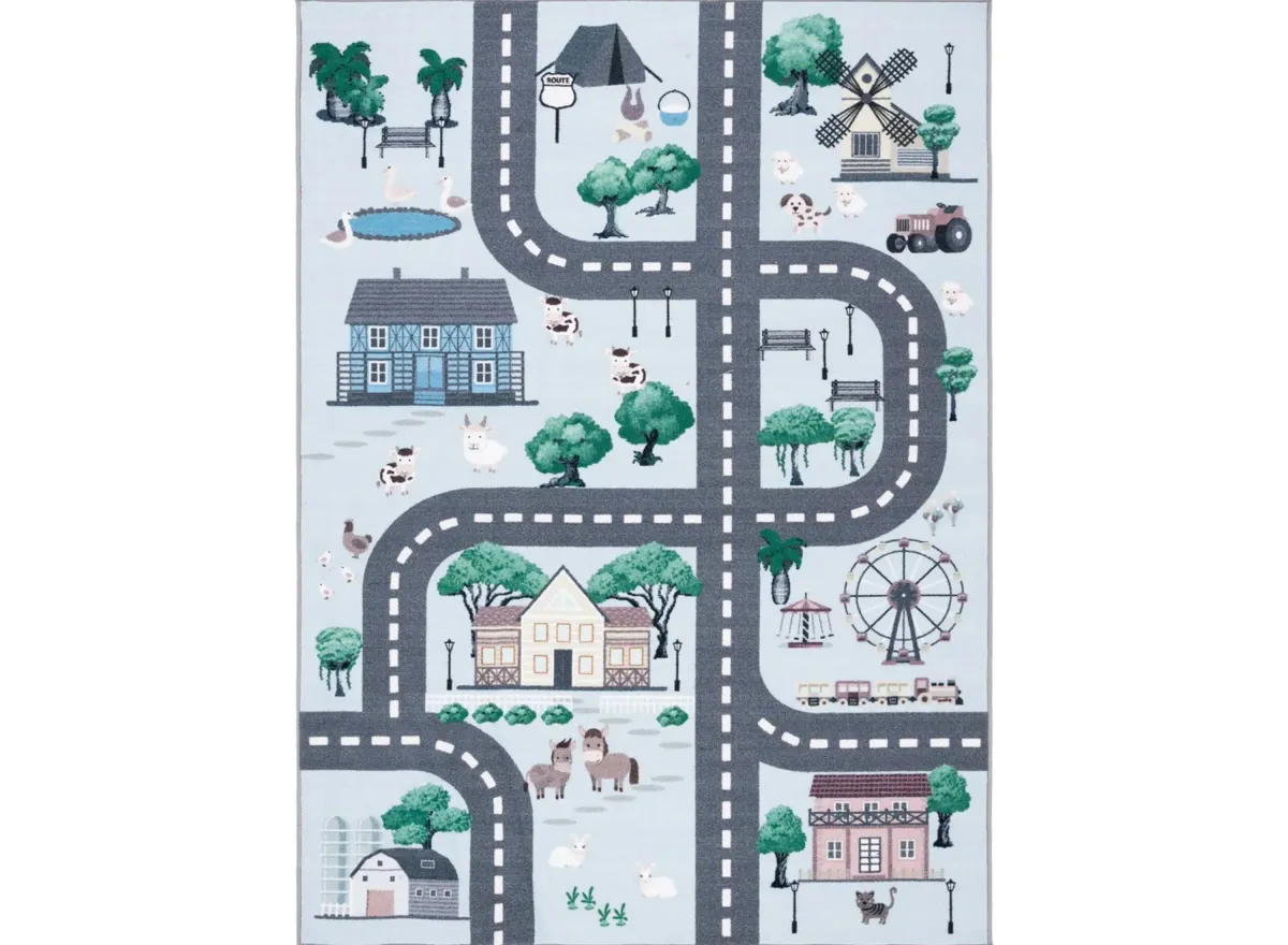 Hallstead Kids' Playhouse Rug in Blue/Dark Gray by Safavieh