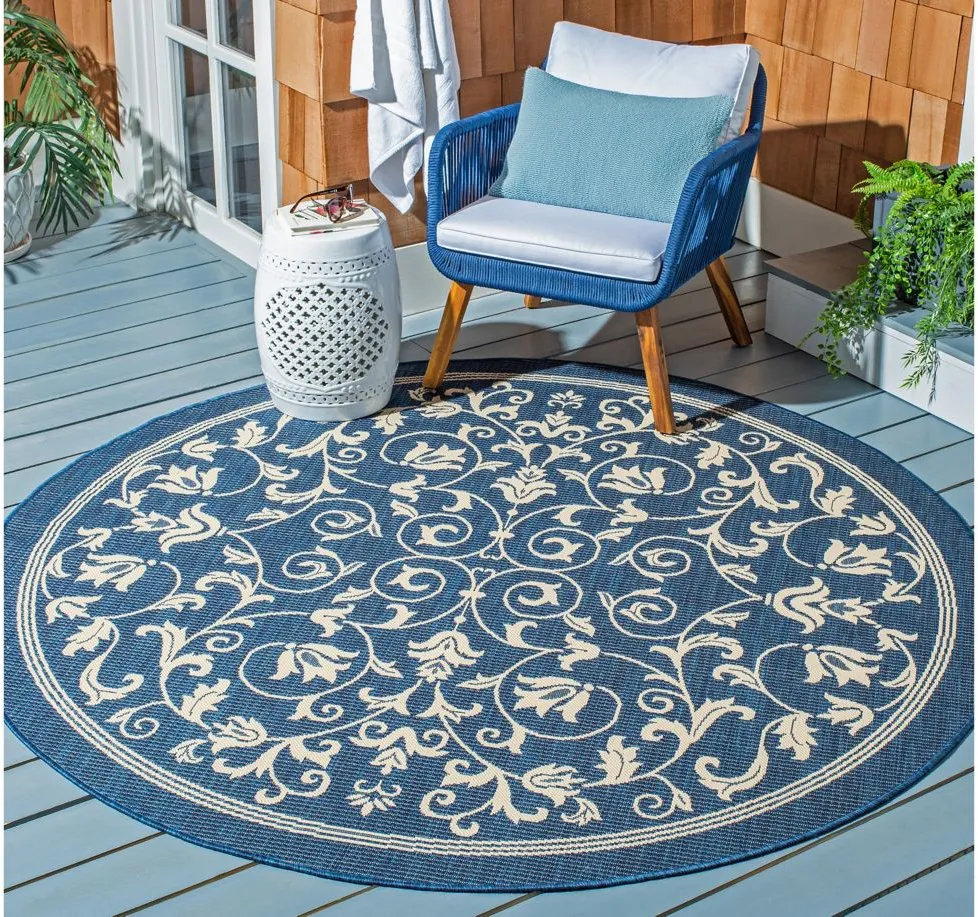 Courtyard Vines Indoor/Outdoor Area Rug Round in Navy & Beige by Safavieh