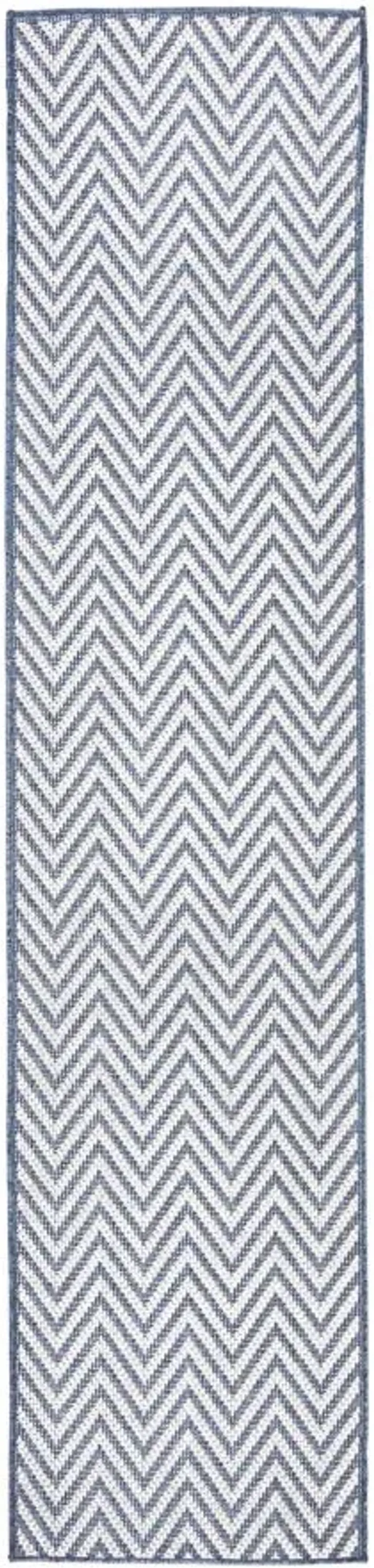 Bermuda Chevron Indoor/Outdoor Runner Rug in Blue & Creme by Safavieh