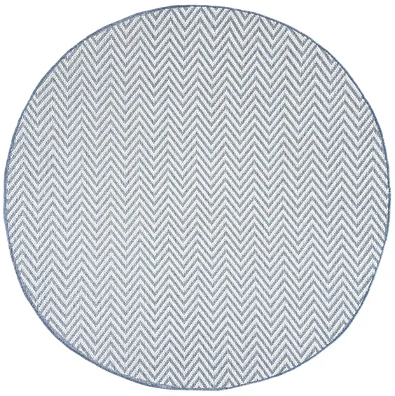 Bermuda Chevron Indoor/Outdoor Round Area Rug in Blue & Creme by Safavieh