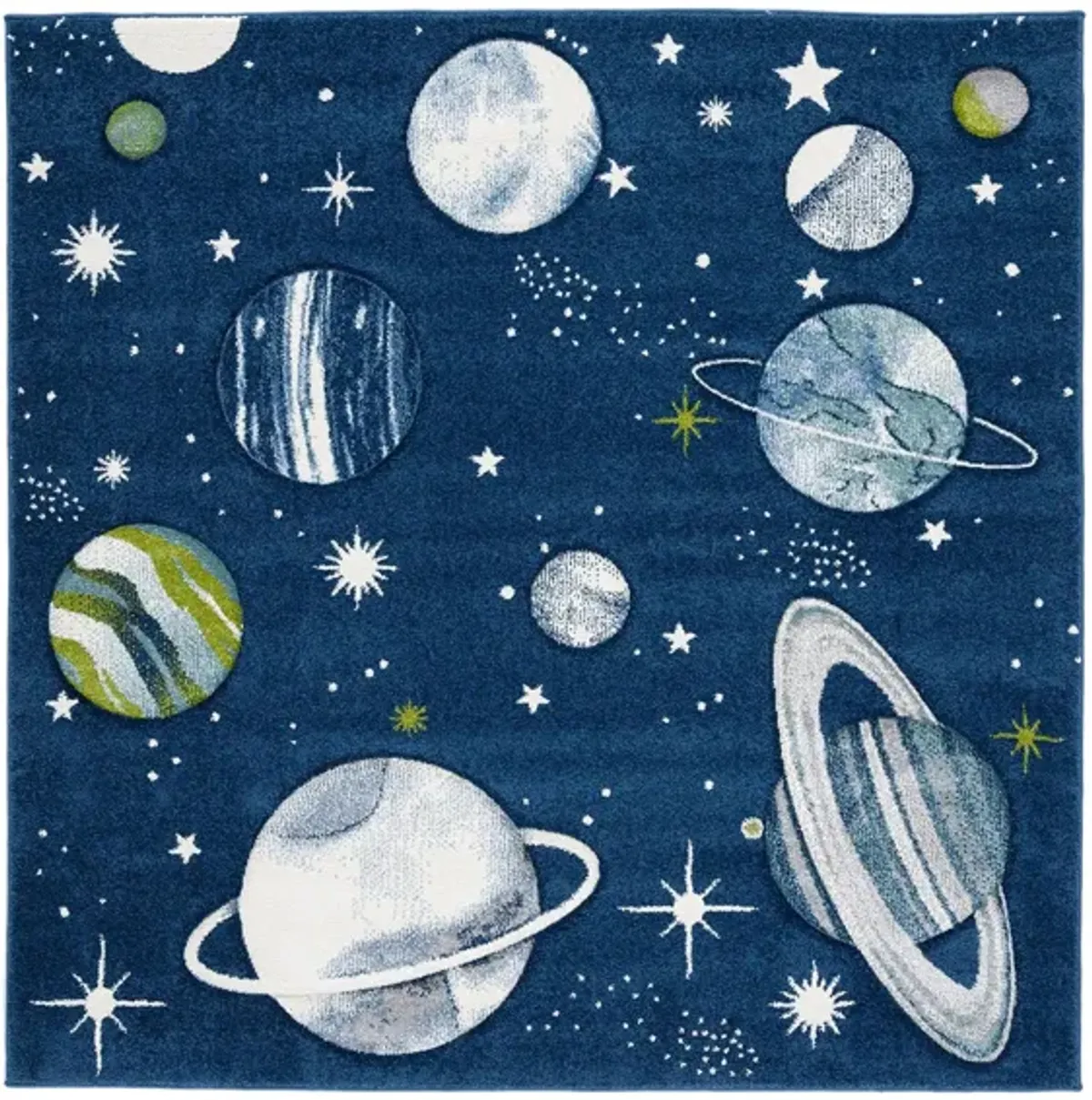 Carousel Planets Kids Area Rug in Navy & Ivory by Safavieh