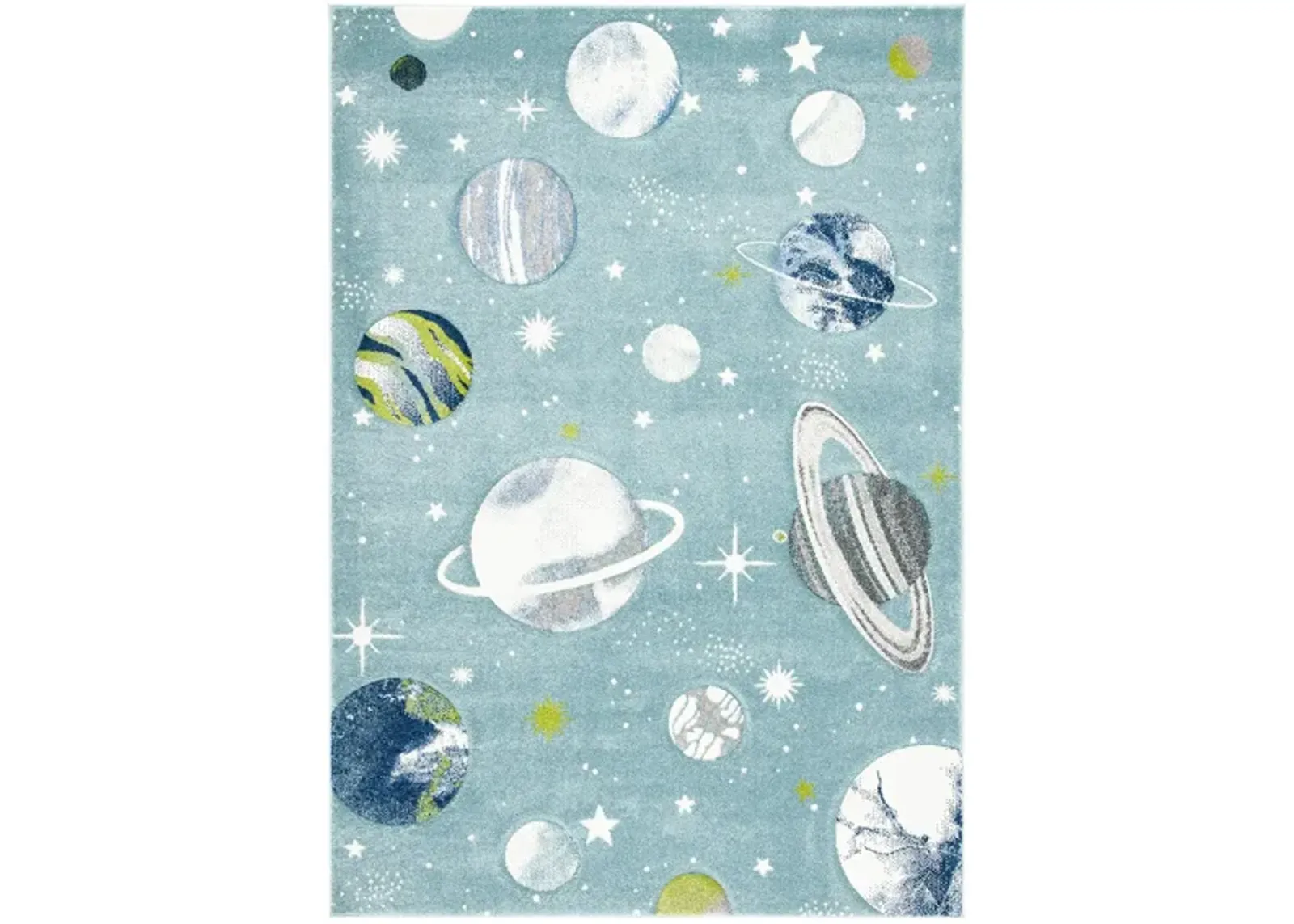 Carousel Planets Kids Area Rug in Teal & Ivory by Safavieh