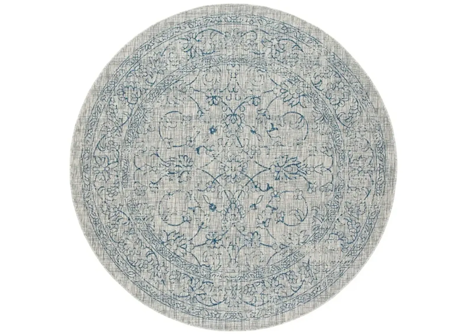 Courtyard Pacific Indoor/Outdoor Area Rug Round in Gray & Navy by Safavieh