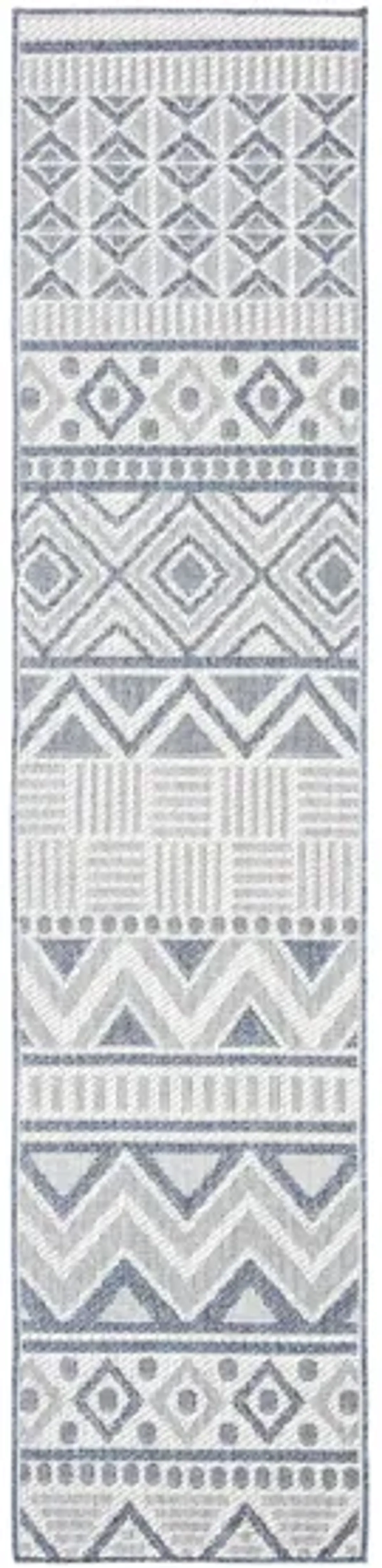 Bermuda Geometric Indoor/Outdoor Runner Rug in Cream & Navy by Safavieh