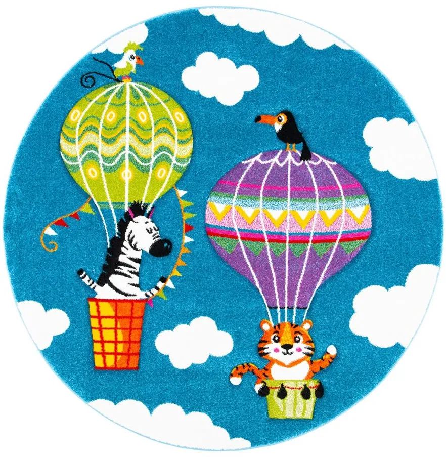 Carousel Balloons Kids Area Rug Round in Blue & Green by Safavieh