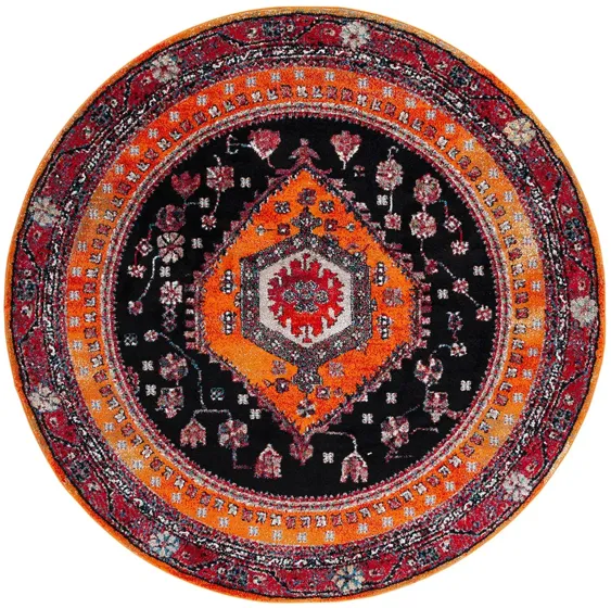 Hamadan Area Rug Round in Orange & Black by Safavieh