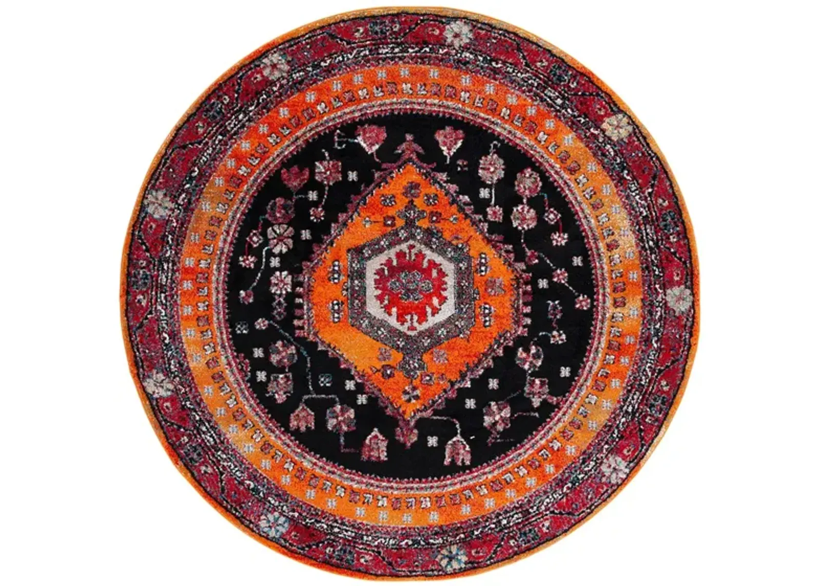 Hamadan Area Rug Round in Orange & Black by Safavieh