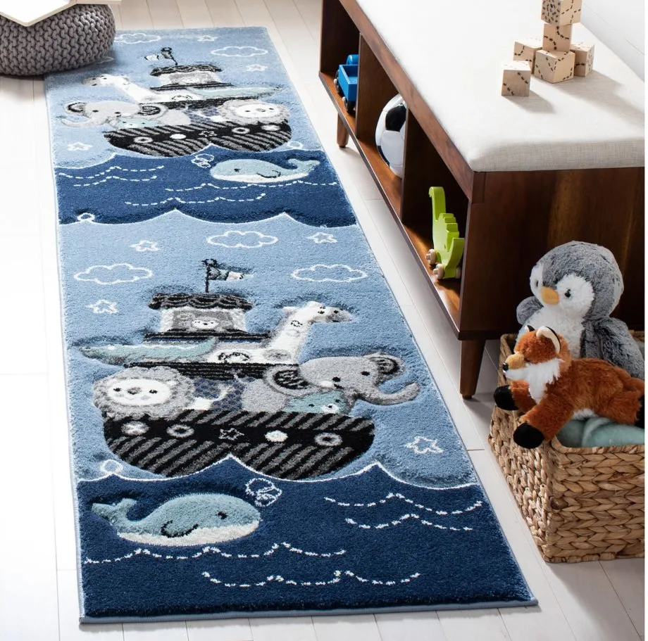 Carousel Arc Kids Runner Rug in Blue & Gray by Safavieh