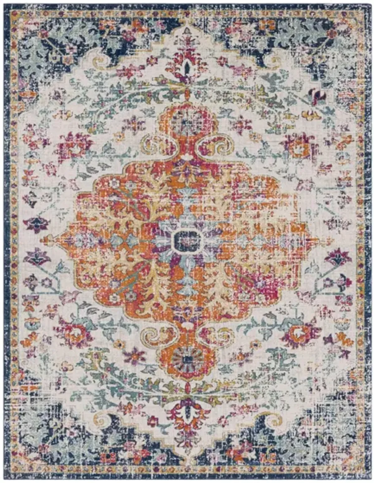 Harput Area Rug in Saffron, Gray, Teal Dark Blue, Burnt Orange by Surya