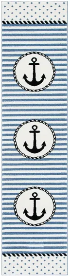 Carousel Anchor Kids Runner Rug in Ivory & Navy by Safavieh