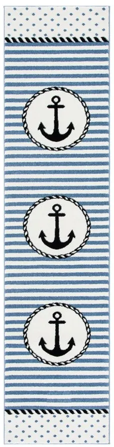 Carousel Anchor Kids Runner Rug in Ivory & Navy by Safavieh