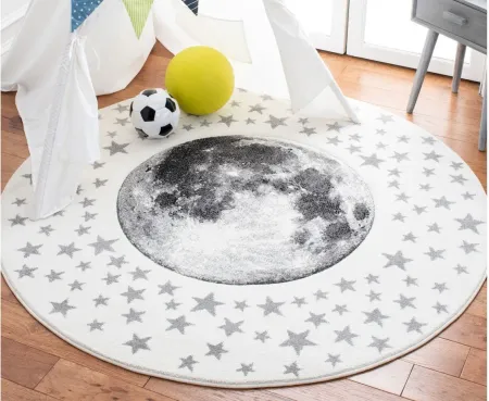 Carousel Earth Kids Area Rug Round in Ivory & Gray by Safavieh