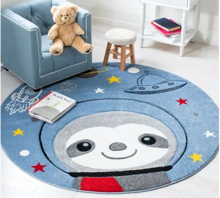 Carousel Sloth Kids Area Rug Round in Blue & Gray by Safavieh
