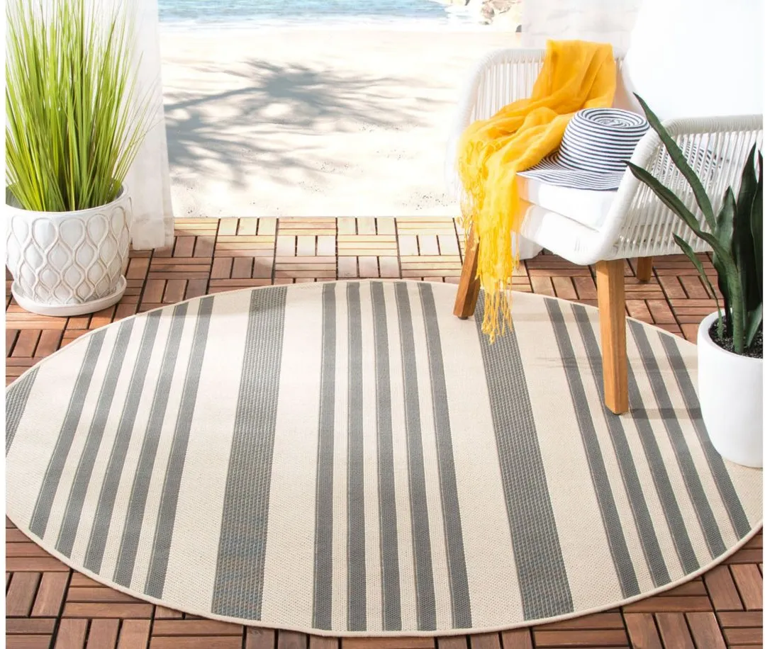 Courtyard Indoor/Outdoor Area Rug Round in Gray & Bone by Safavieh