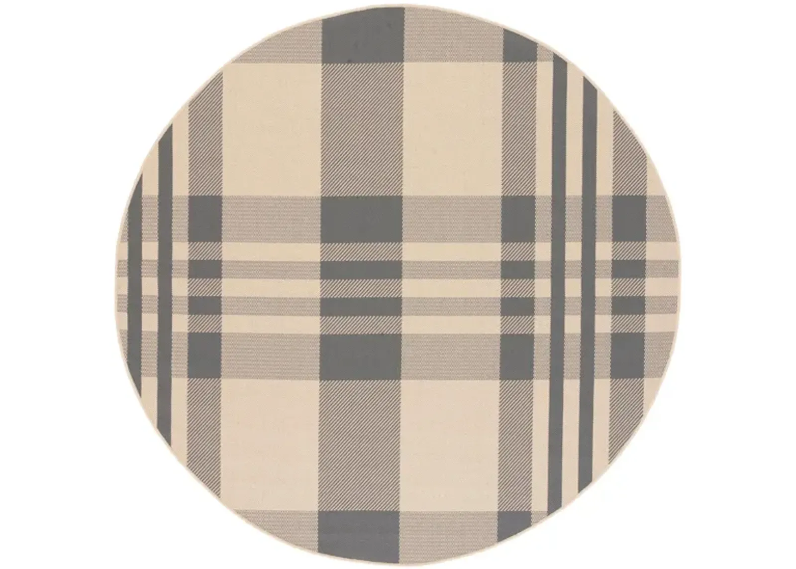 Courtyard Plaid Indoor/Outdoor Area Rug Round in Gray & Bone by Safavieh