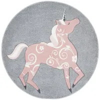 Carousel Unicorn Kids Area Rug Round in Gray & Pink by Safavieh
