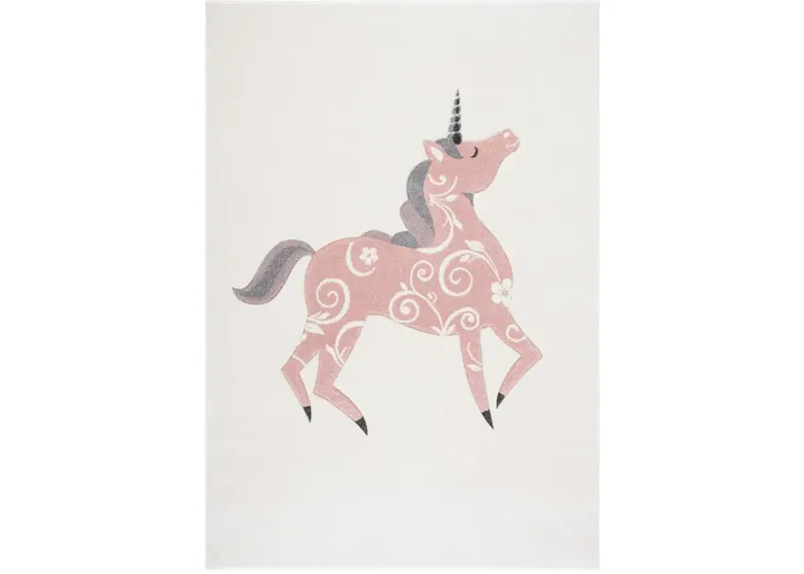 Carousel Unicorn Kids Area Rug in Ivory & Pink by Safavieh