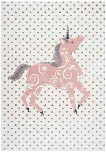 Carousel Unicorn Kids Area Rug in Ivory Gray & Pink by Safavieh