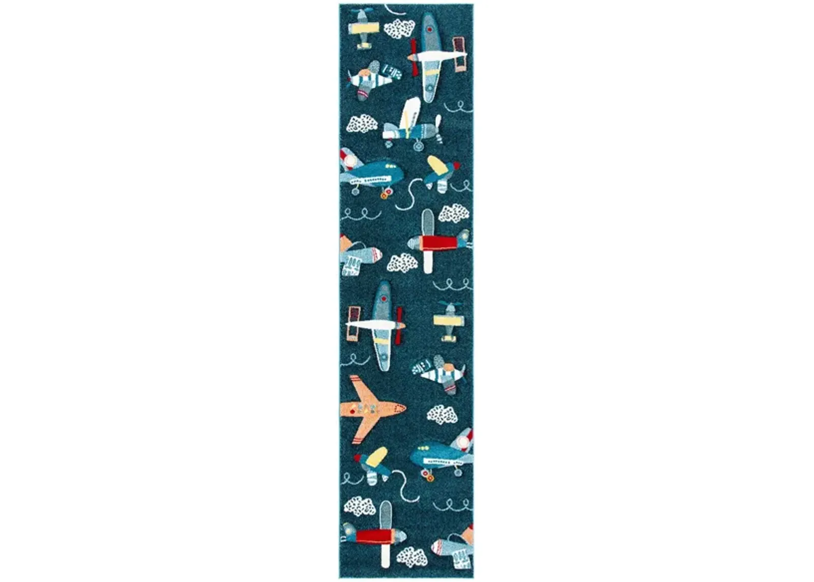 Carousel Planes Kids Area Rug in Navy & Ivory by Safavieh