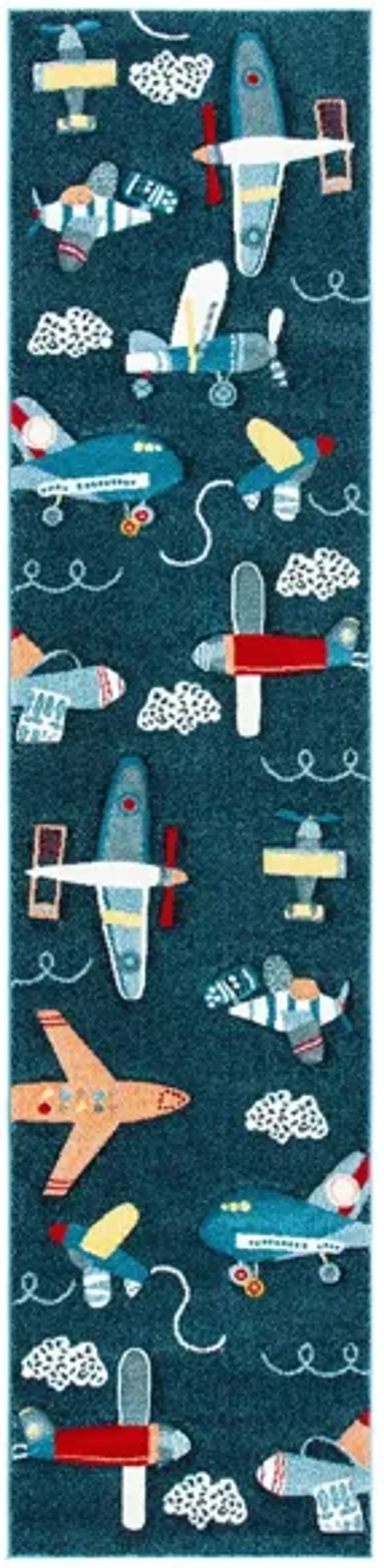 Carousel Planes Kids Area Rug in Navy & Ivory by Safavieh