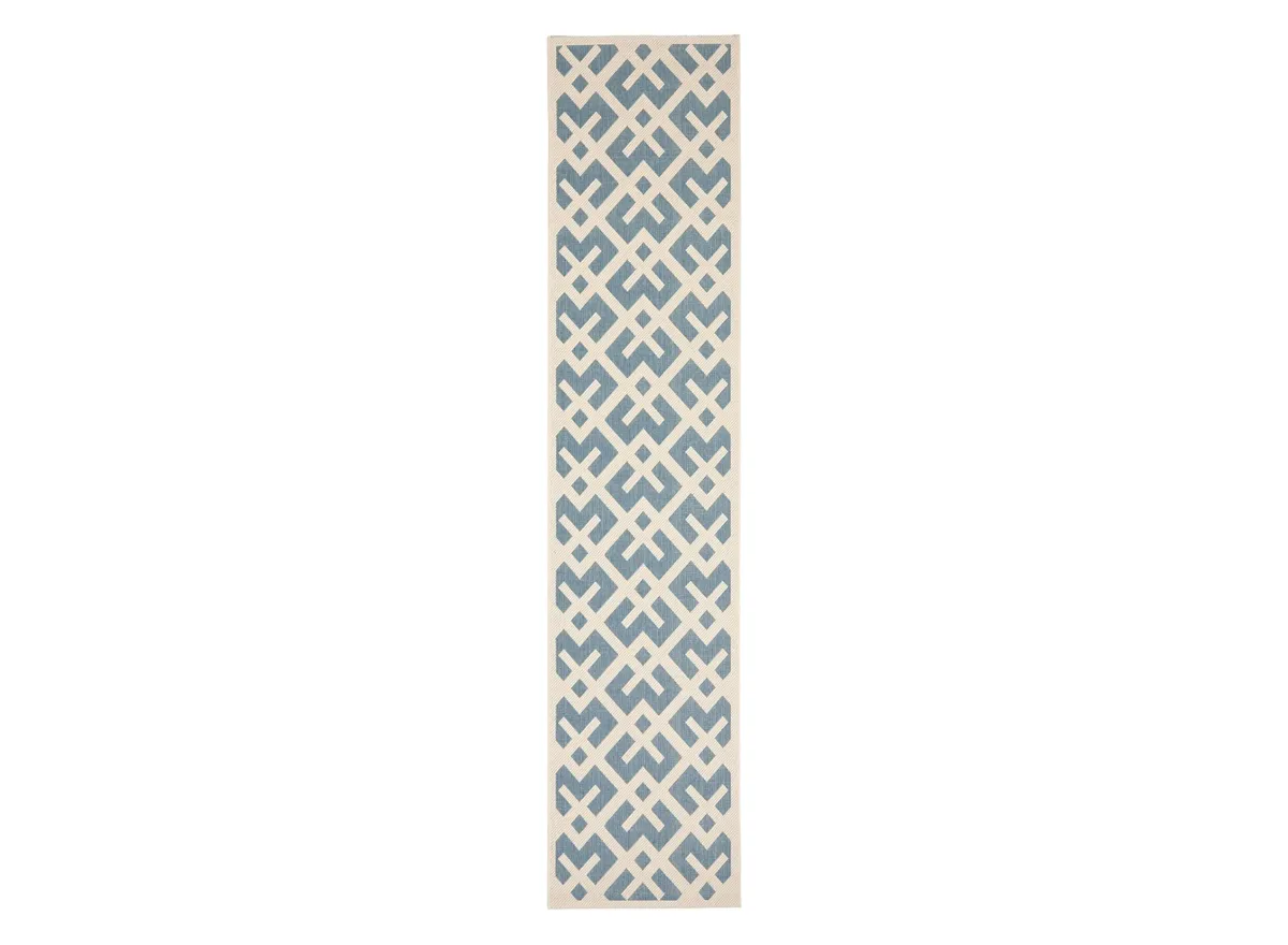 Courtyard Crossing Indoor/Outdoor Runner Rug in Blue & Bone by Safavieh