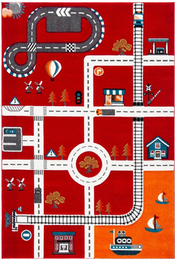 Carousel Cars Kids Area Rug in Red & Ivory by Safavieh