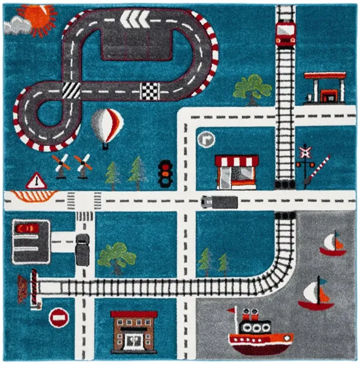 Carousel Cars Kids Area Rug