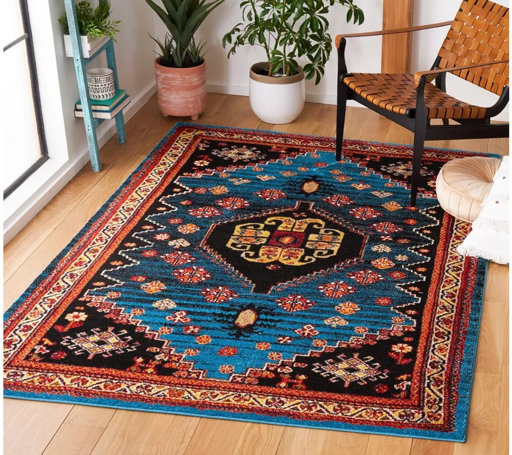 Medes Blue & Red Area Rug Square in Blue & Black by Safavieh