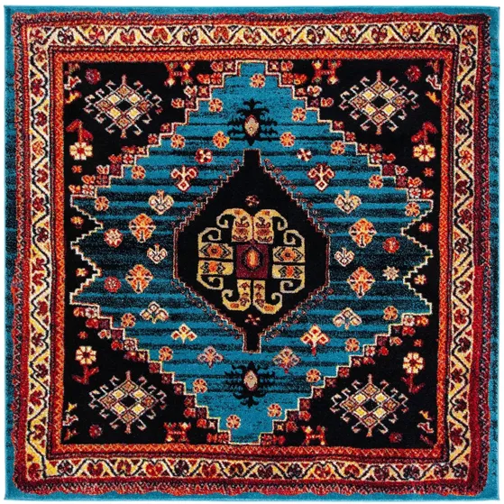 Medes Blue & Red Area Rug Square in Blue & Black by Safavieh