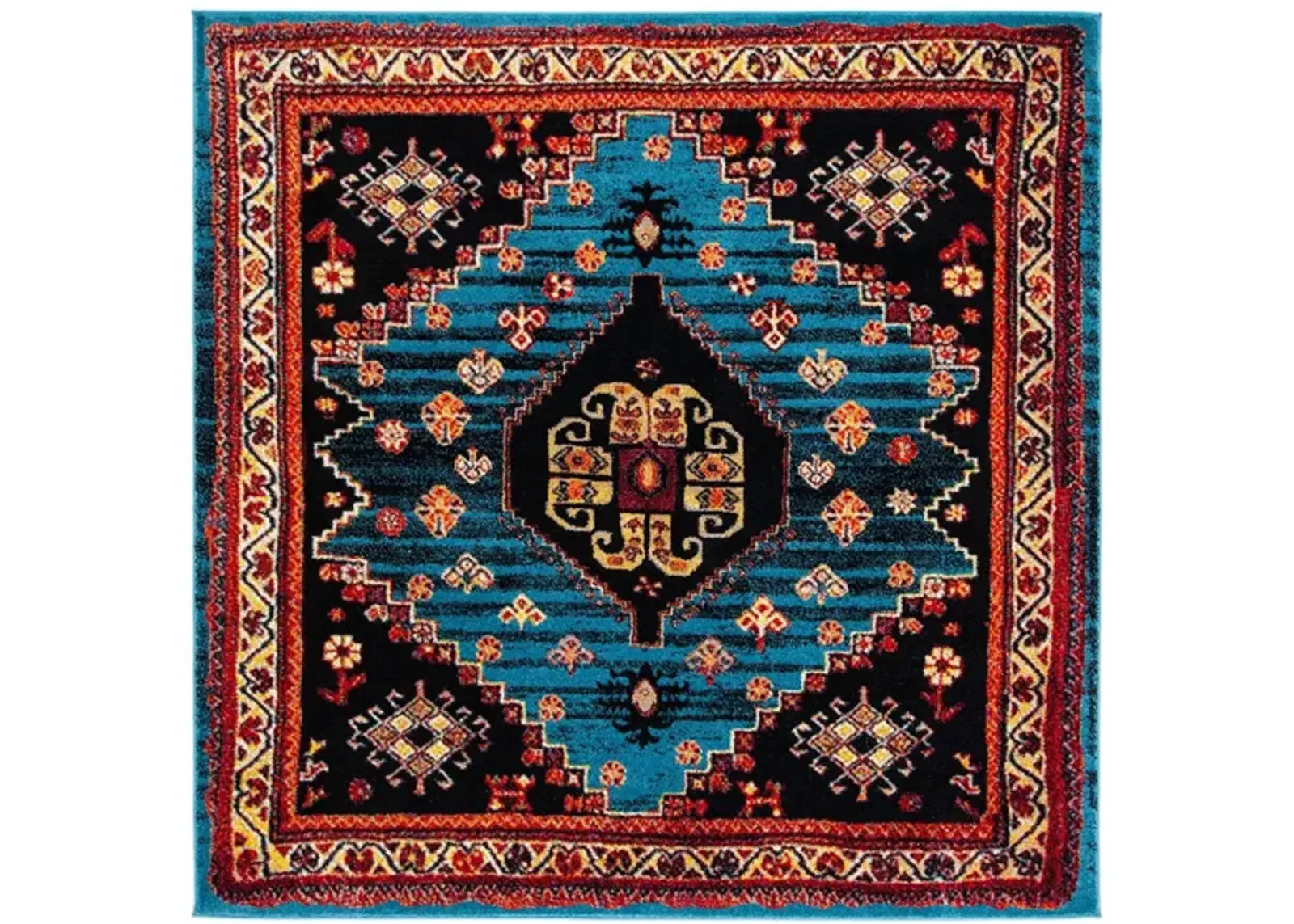 Medes Blue & Red Area Rug Square in Blue & Black by Safavieh