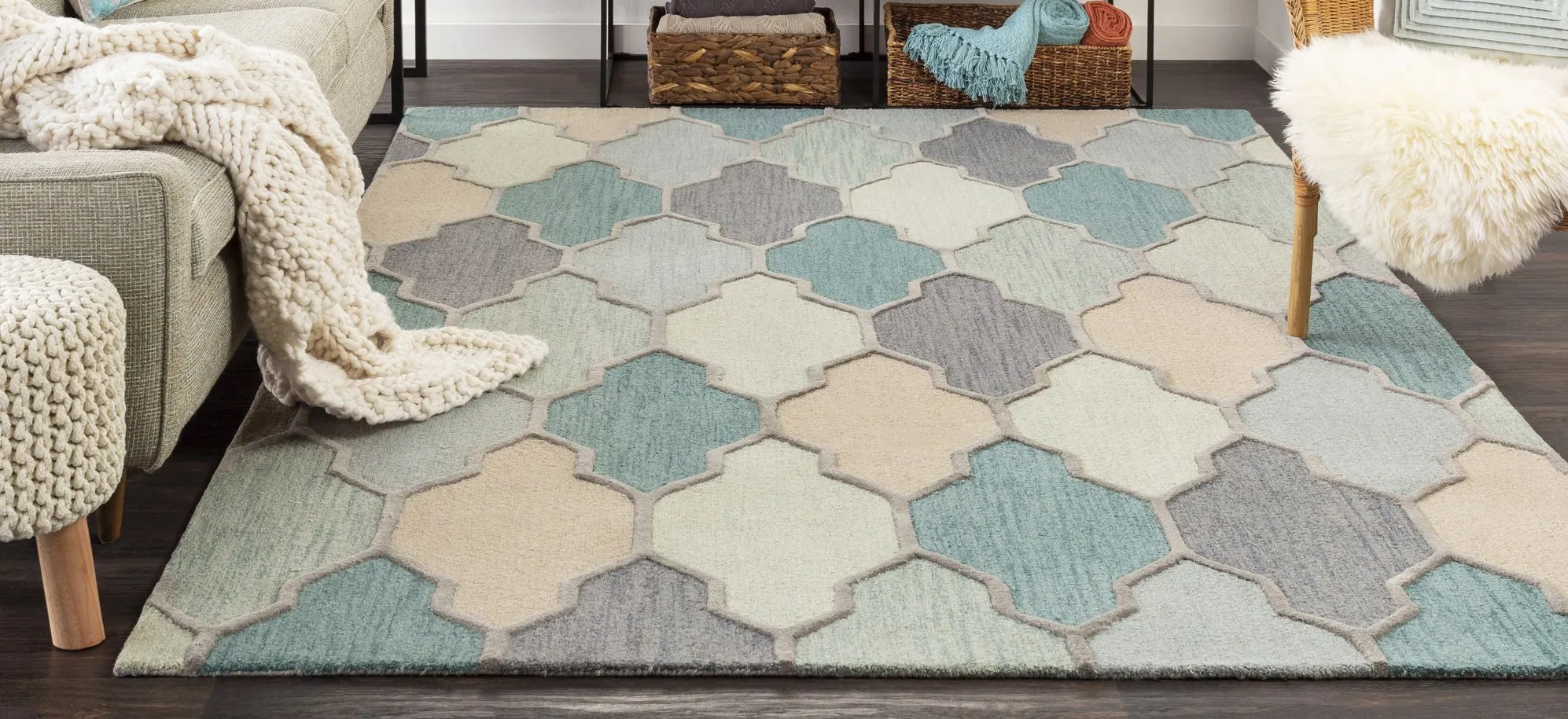 Pollack Area Rug in Medium Gray, Charcoal, Sage, Teal, Sea Foam, Taupe by Surya