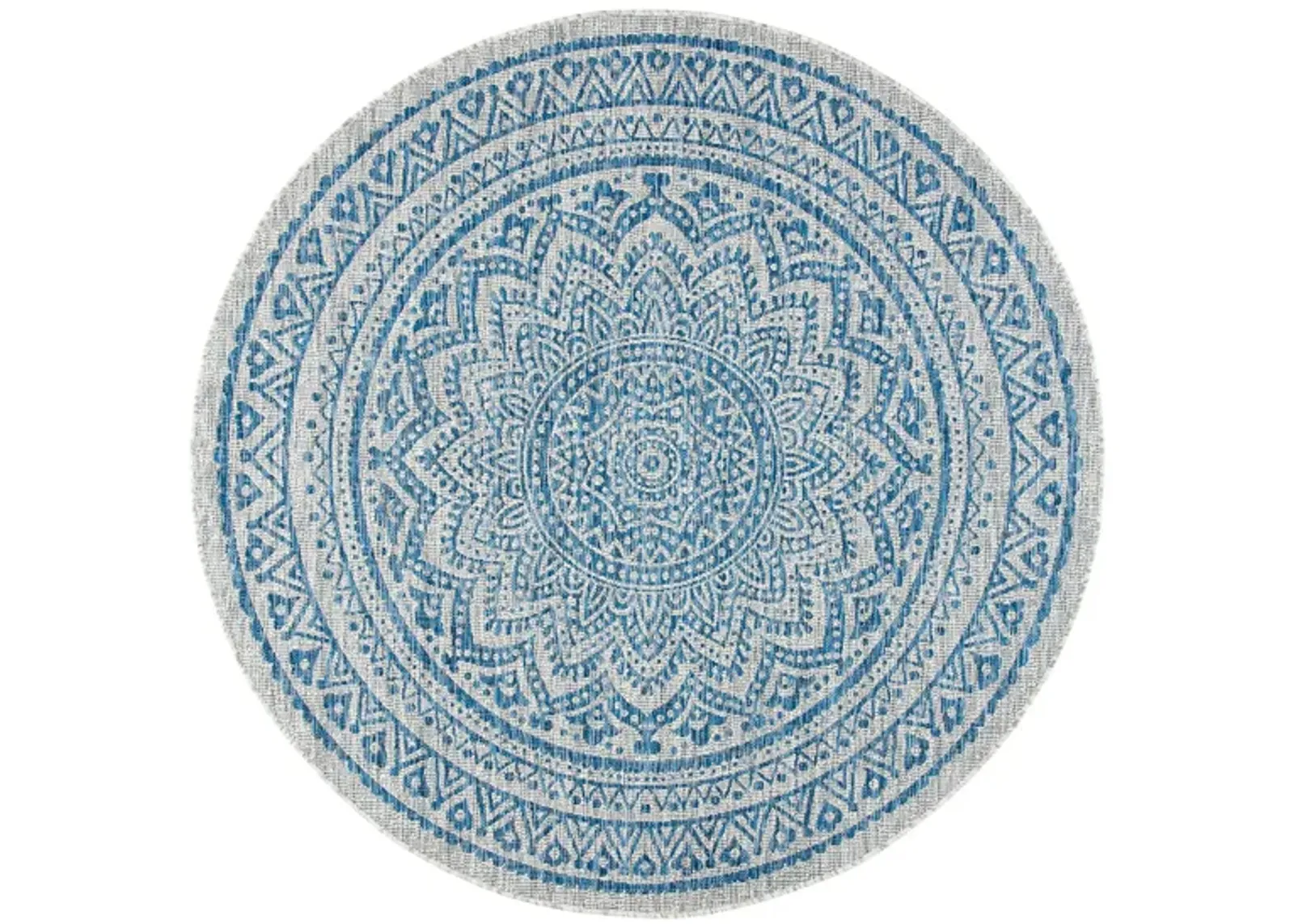 Courtyard Mandala Indoor/Outdoor Area Rug Round in Light Gray & Blue by Safavieh