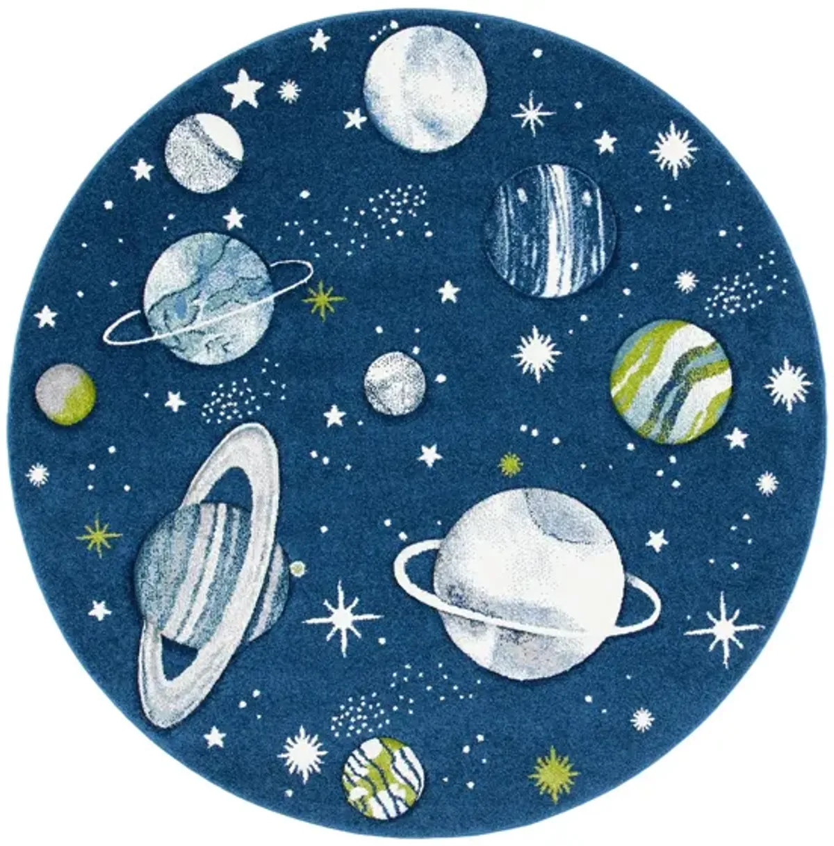 Carousel Planets Kids Area Rug Round in Navy & Ivory by Safavieh