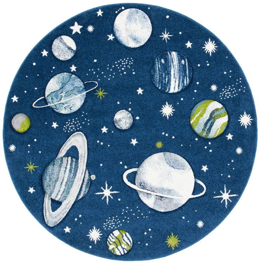 Carousel Planets Kids Area Rug Round in Navy & Ivory by Safavieh