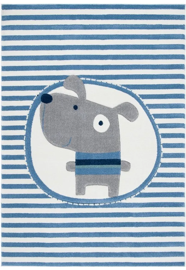 Carousel Puppy Kids Area Rug in Ivory & Blue by Safavieh