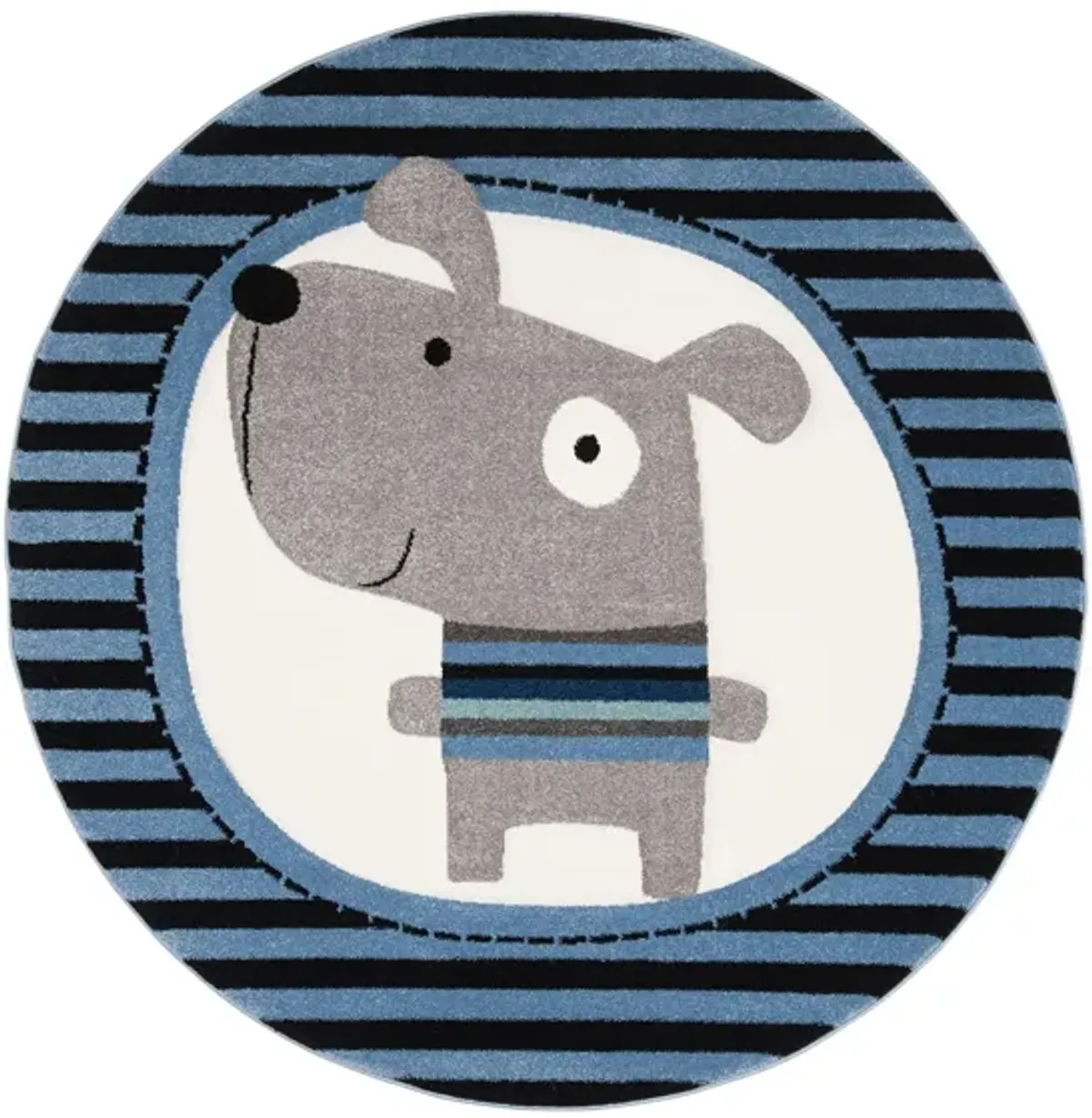 Carousel Puppy Kids Area Rug Round in Navy & Ivory by Safavieh