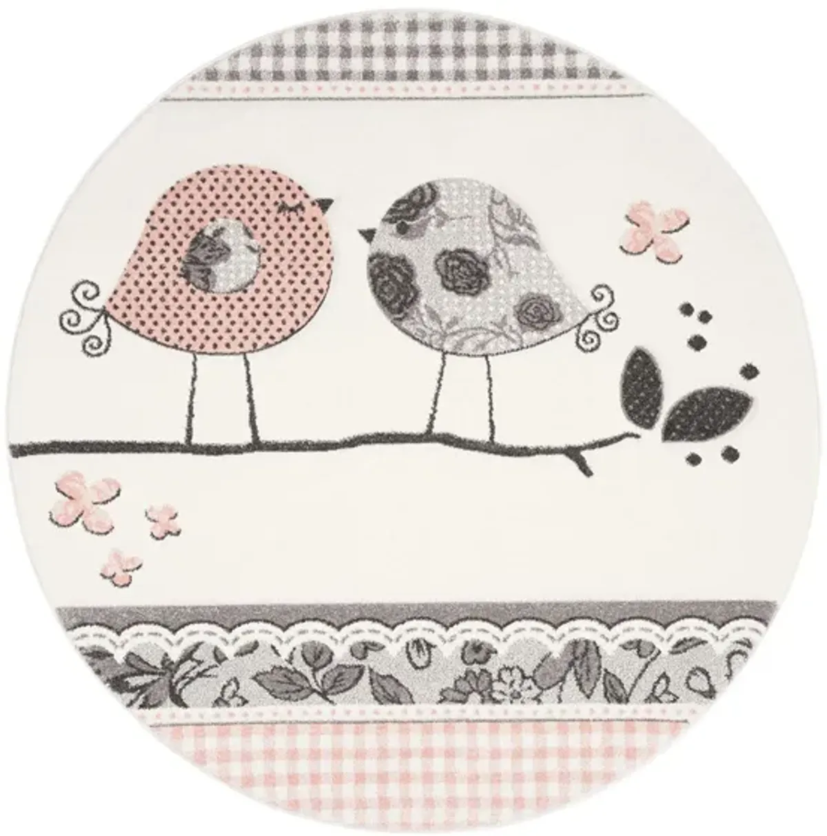 Carousel Birds Kids Area Rug Round in Pink & Ivory by Safavieh