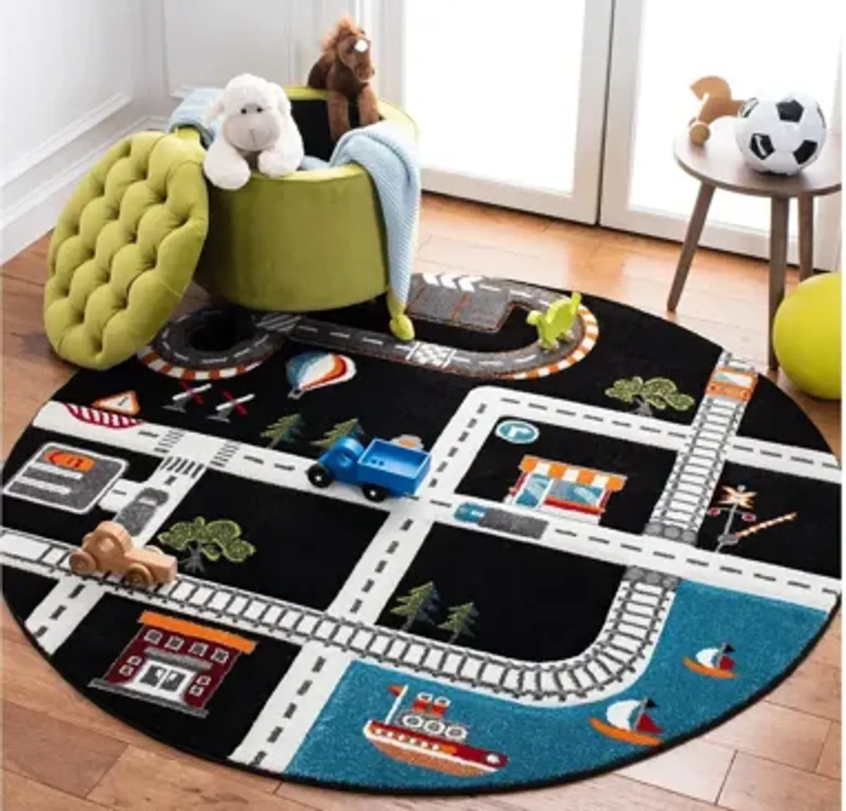 Carousel Cars Kids Area Rug Round