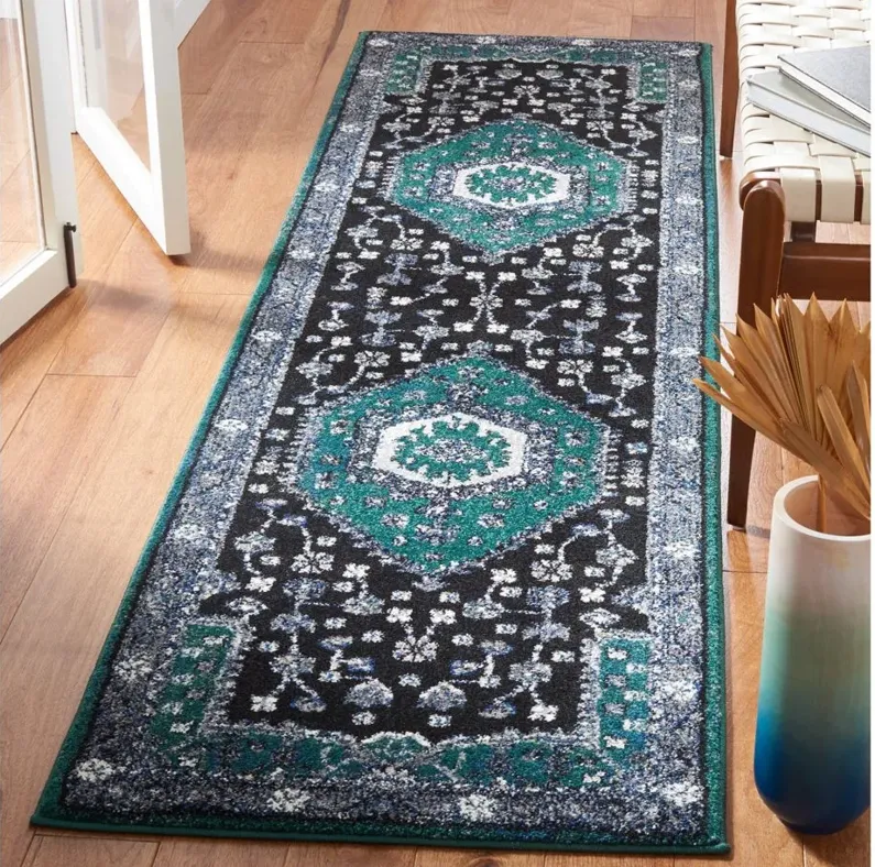 Hamadan Green Runner Rug in Green & Black by Safavieh