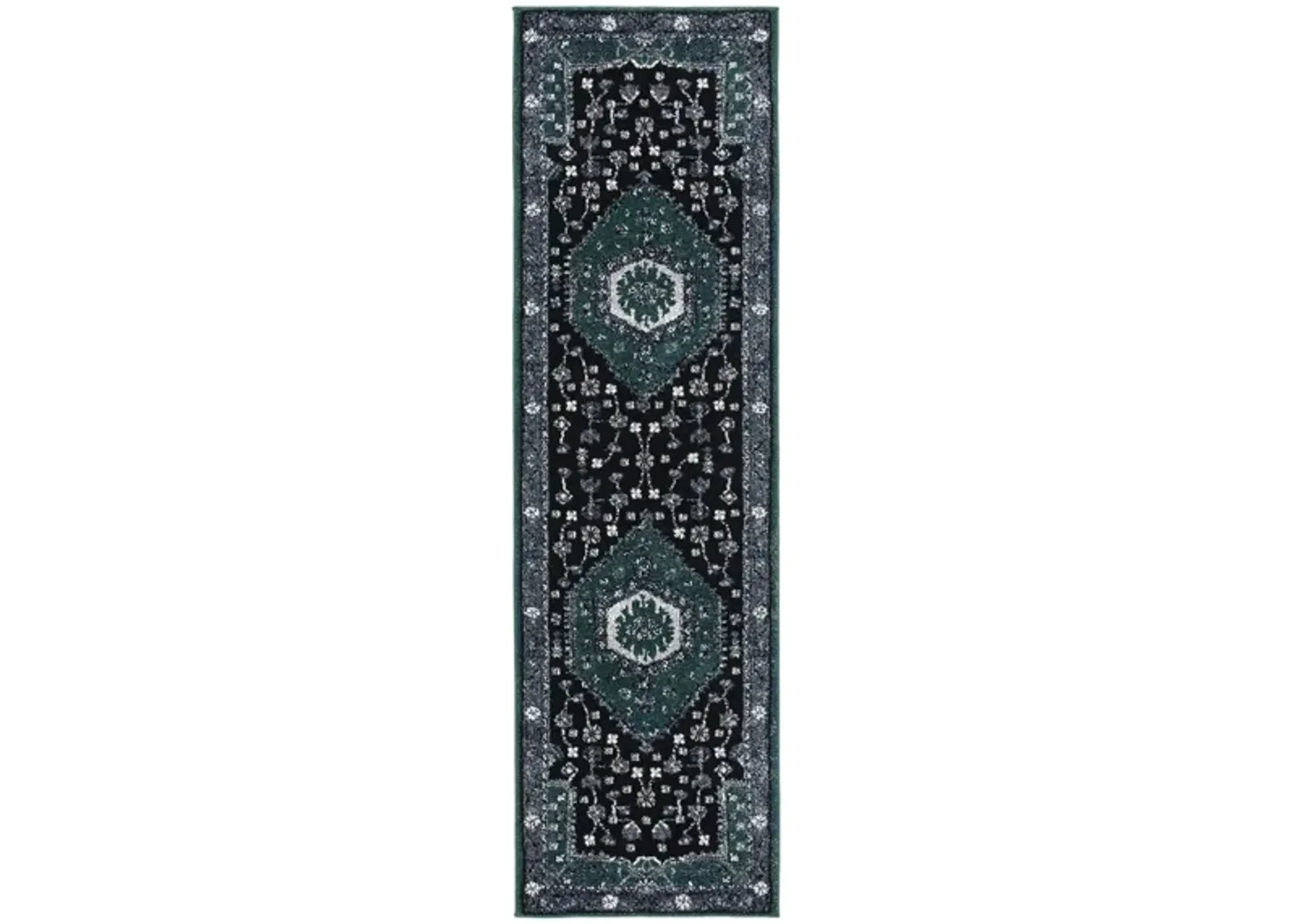 Hamadan Green Runner Rug in Green & Black by Safavieh