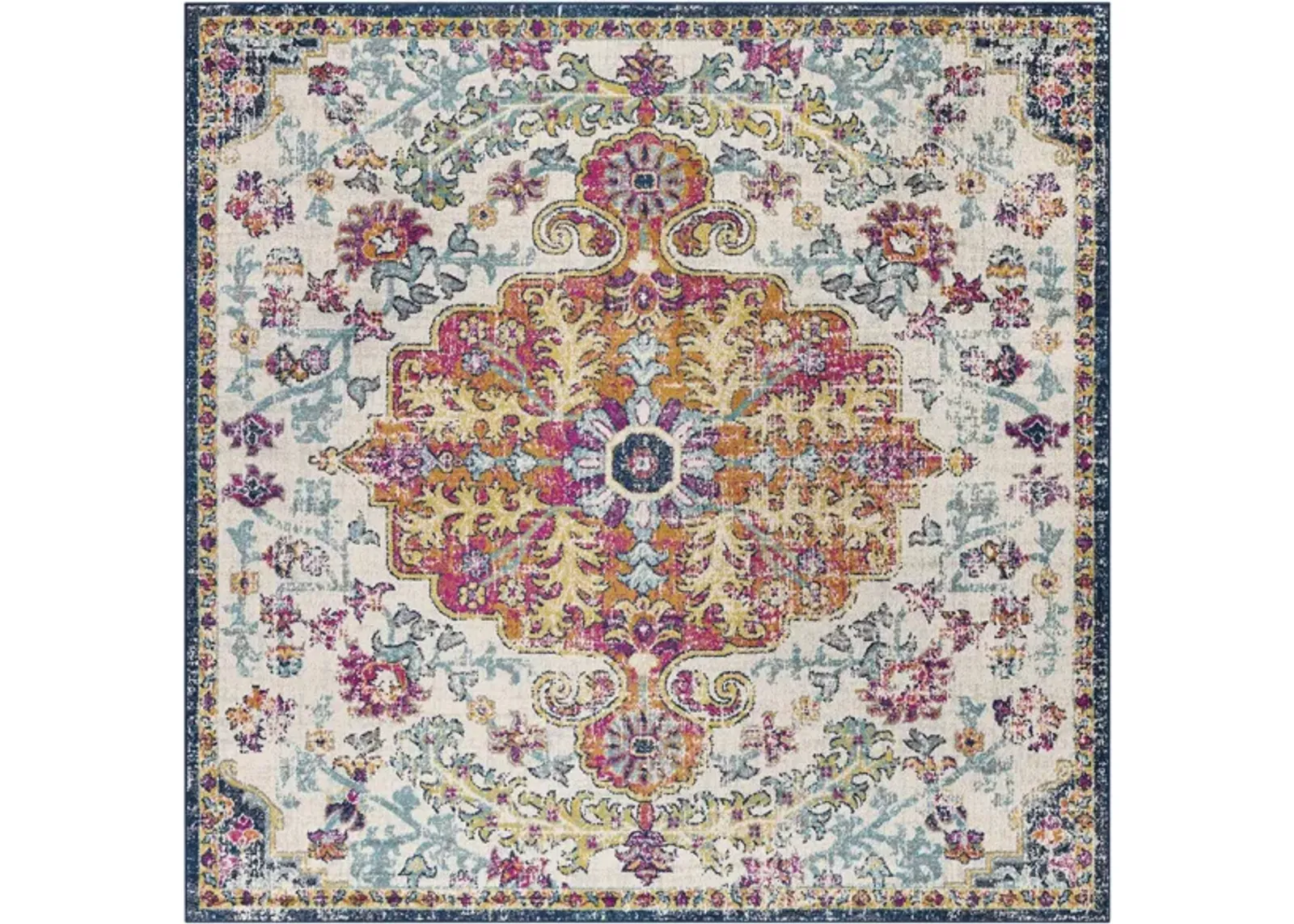 Harput Square Rug in Aqua, White, Bright Red, Bright Yellow, Burnt Orange, Bright Pink by Surya