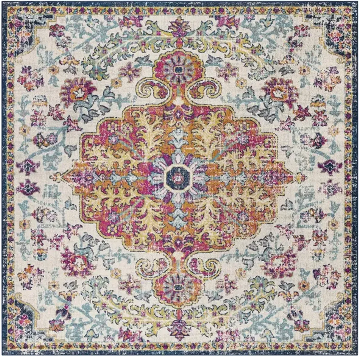 Harput Square Rug in Aqua, White, Bright Red, Bright Yellow, Burnt Orange, Bright Pink by Surya