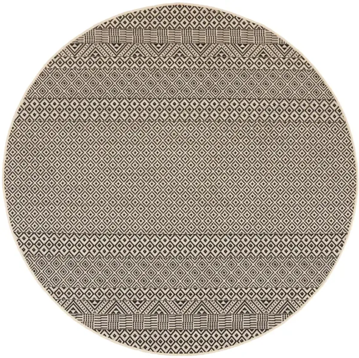 Courtyard Weave Indoor/Outdoor Area Rug Round in Beige & Black by Safavieh