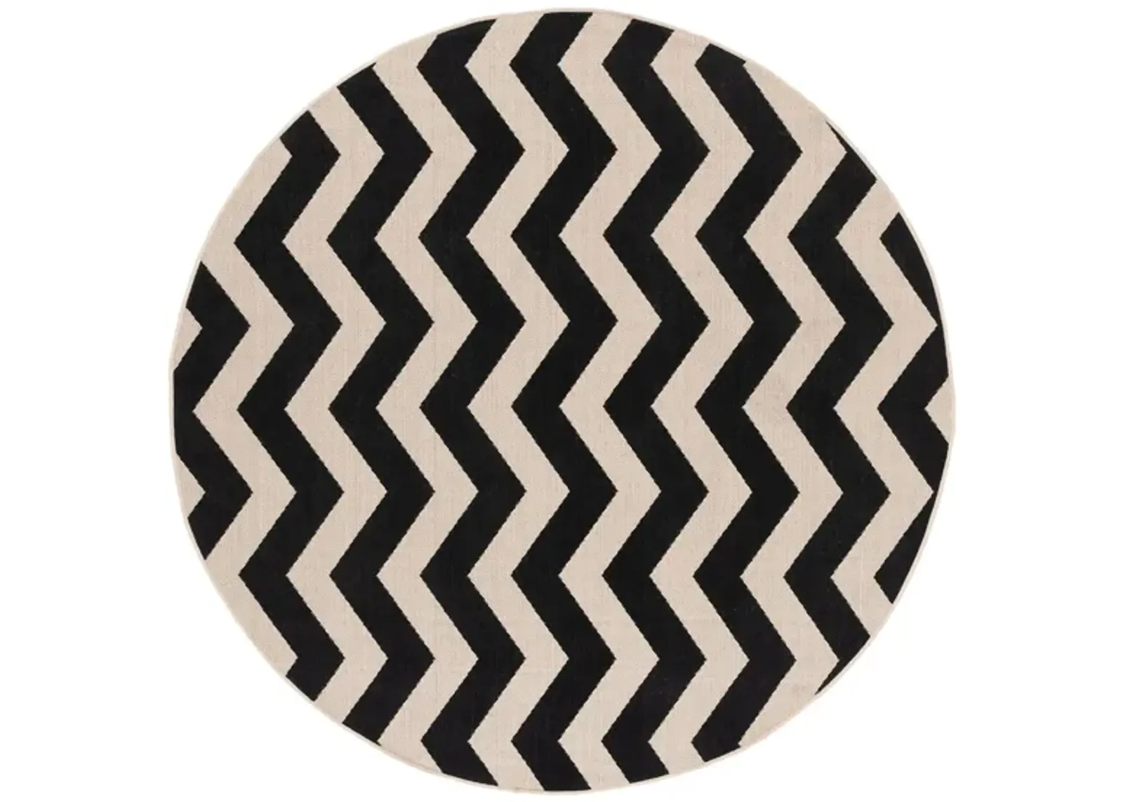 Courtyard Chevron Indoor/Outdoor Area Rug Round in Black & Beige by Safavieh