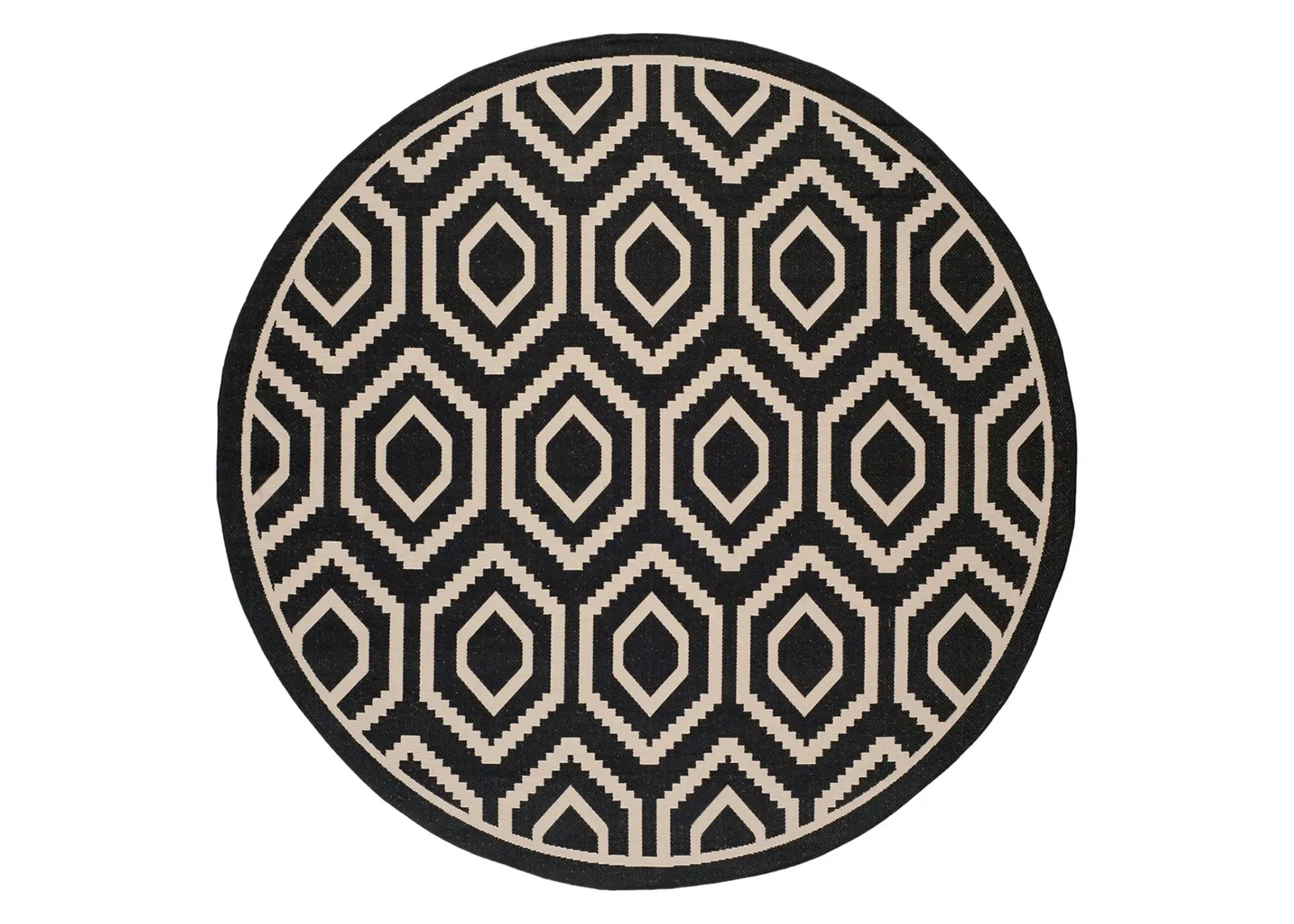 Courtyard Diamonds Indoor/Outdoor Area Rug Round in Black & Beige by Safavieh