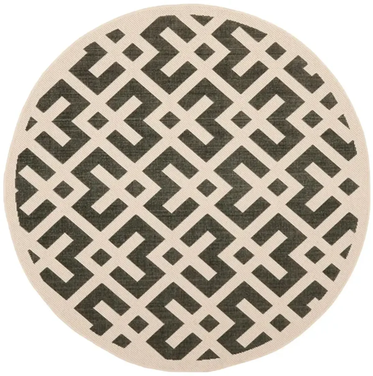 Courtyard Crossing Indoor/Outdoor Area Rug Round in Black & Beige by Safavieh