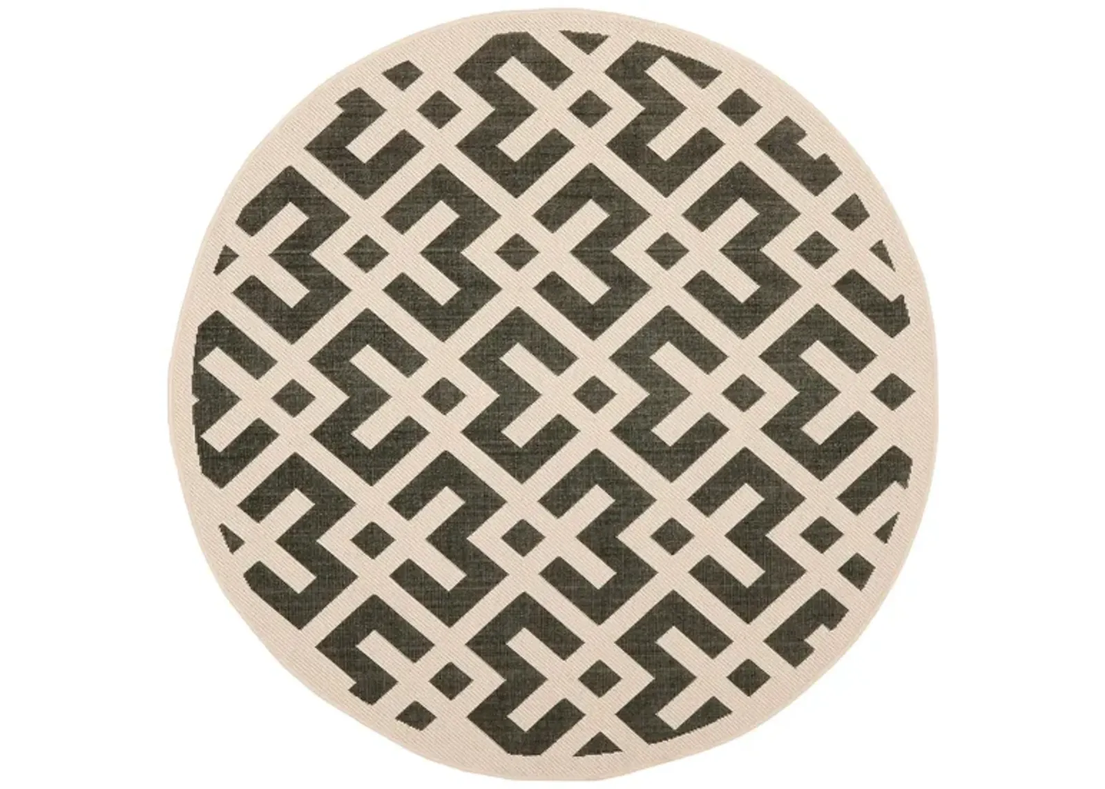 Courtyard Crossing Indoor/Outdoor Area Rug Round in Black & Beige by Safavieh