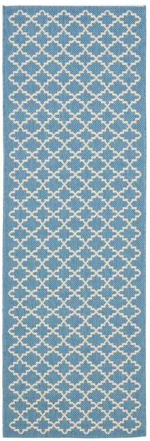 Courtyard Link Indoor/Outdoor Runner Rug in Blue & Beige by Safavieh